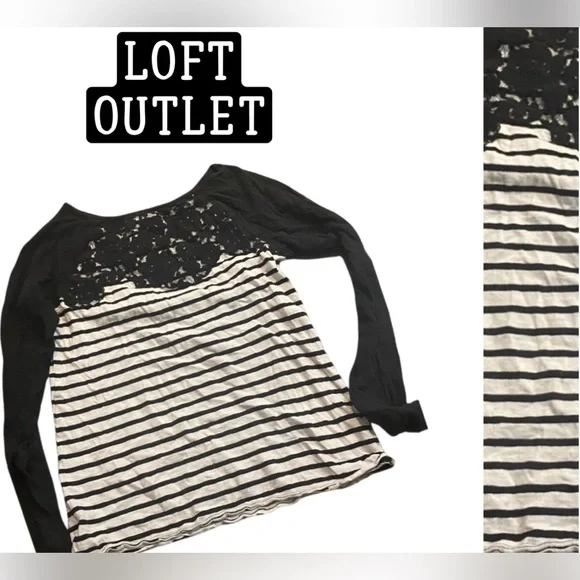 LOFT OUTLET - Striped T Shirt Cotton Medium Lace Cotton Poly blend - Picture 2 of 8